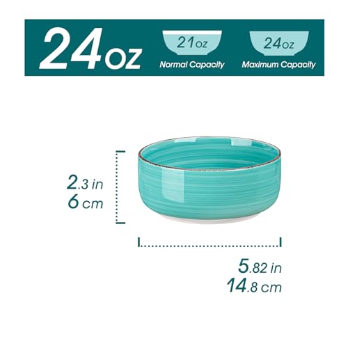 Vancasso Bonita 24 Oz Blue Ceramic Bowl Set, 6-Piece Kitchenware for Soup, Cereal & More