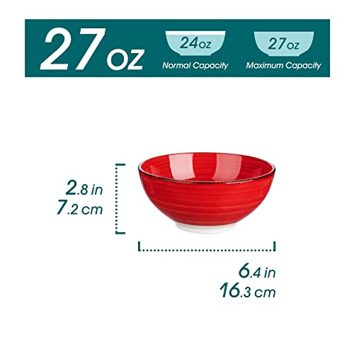 6-Piece Ceramic Cereal Bowl Set, 27 Oz Capacity, Dishwasher & Microwave Safe