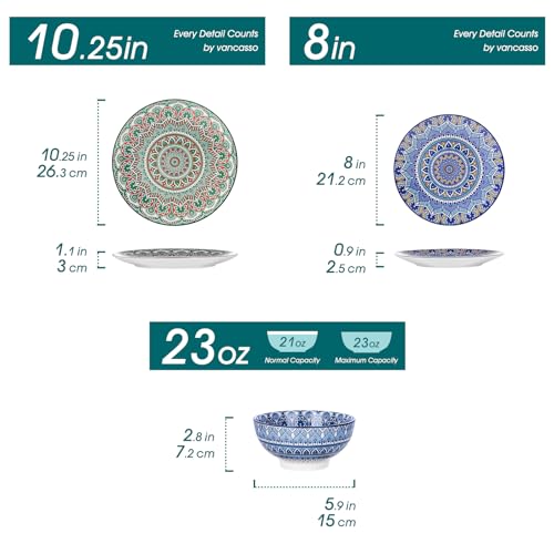 vancasso Mandala 12-Piece Colorful Dinnerware Set for 4