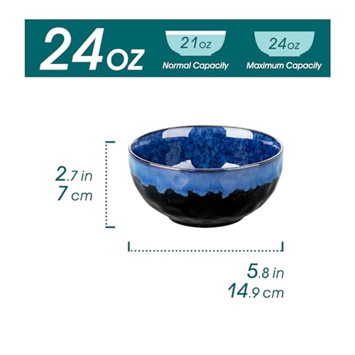 Vancasso 24oz Blue Ceramic Soup & Salad Bowls Set of 4