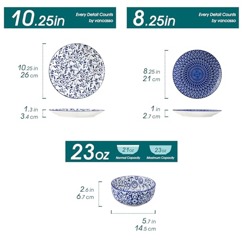 Vancasso SELENE Blue Porcelain Dinnerware Set for 4, 12-Piece