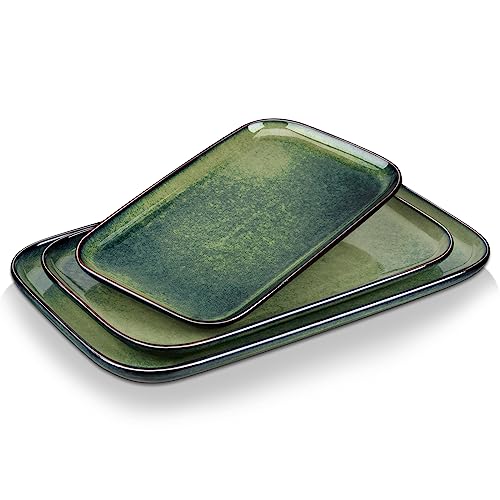 Vancasso Green Rectangular Serving Platters Set of 3 for Entertaining and Parties