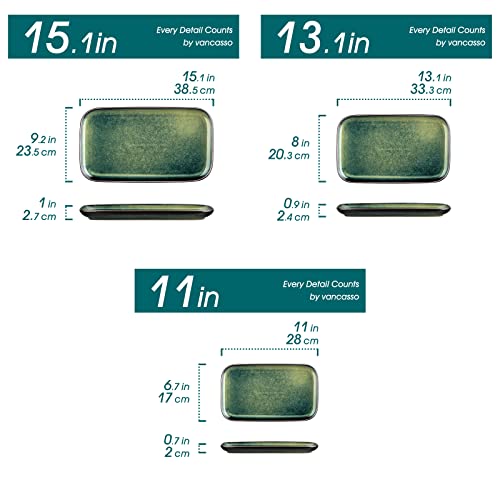 Vancasso Green Rectangular Serving Platters Set of 3 for Entertaining and Parties