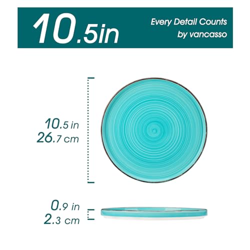 Large Blue Ceramic Dinner Plate Set - Set of 6 Microwave & Oven Safe