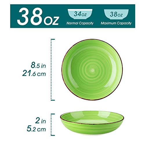 Microwave & Dishwasher Safe Ceramic Pasta Bowls, Assorted Colors Set of 6, 38 oz