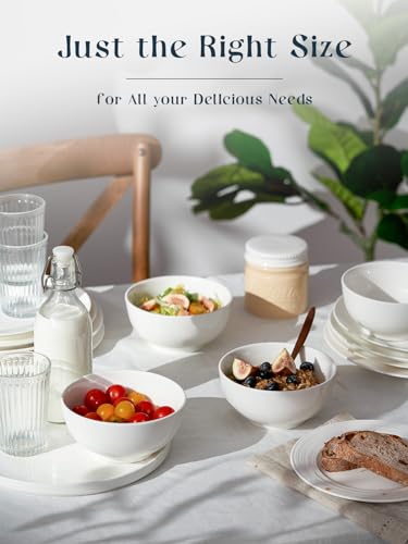 White Ceramic Bowls Set of 4 for Soup, Cereal, Salad - Dishwasher & Microwave Safe