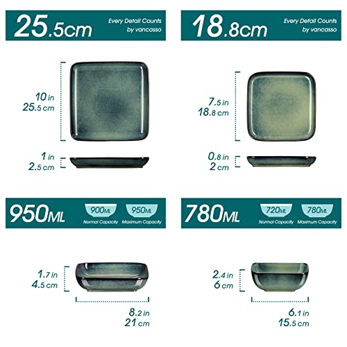 Green 16-Piece Square Glaze Dinner Set for 4