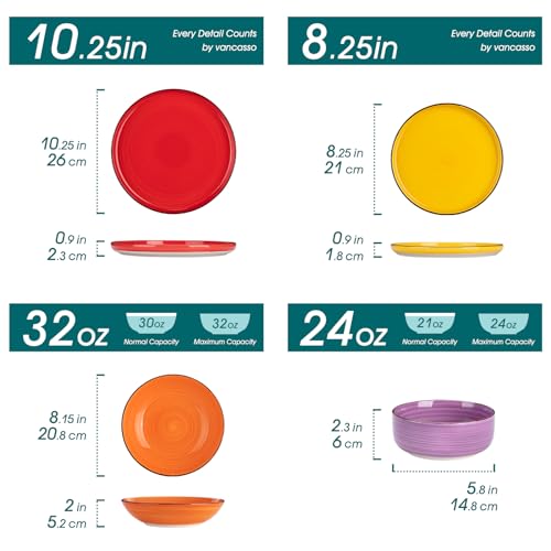 Colorful Stoneware Dinnerware Set for 6 People (24 Pieces)