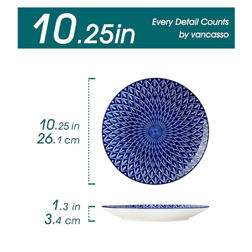 Vintage Blue and White Ceramic Dinner Plates Set of 6, 10.25 Inch