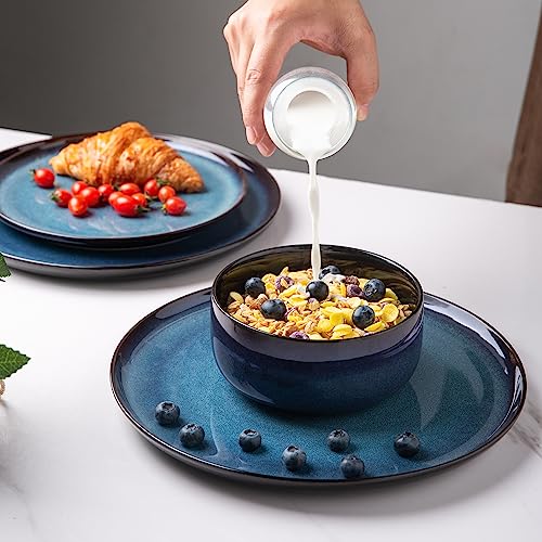 LERATIO Ceramic Dinner Plate Set, 10.5 Inch Reactive Glaze, Microwave & Dishwasher Safe-Blue