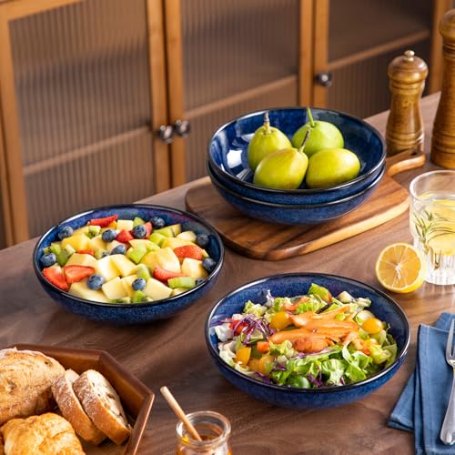 Large Pasta Bowls Set of 4, Ceramic Salad Plates for Serving, Stoneware Wide Bowls for Soup, Pasta, Salad, Cereals