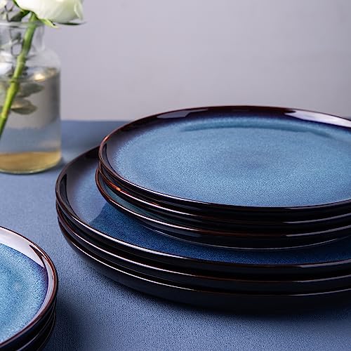 LERATIO Ceramic Dinner Plate Set, 10.5 Inch Reactive Glaze, Microwave & Dishwasher Safe-Blue
