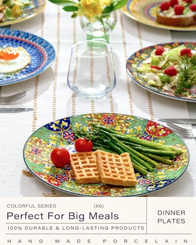 Getstar Ceramic Dinner Plate Set of 6, Colorful, 10.5 inches, Microwave & Dishwasher Safe