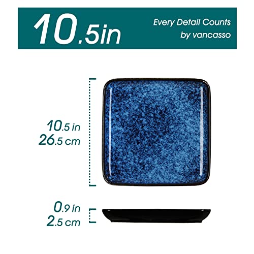 Vancasso Stern Square Dinner Plates Set, 10.5" Blue Glaze