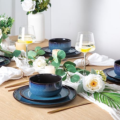 LERATIO Ceramic Dinner Plate Set, 10.5 Inch Reactive Glaze, Microwave & Dishwasher Safe-Blue
