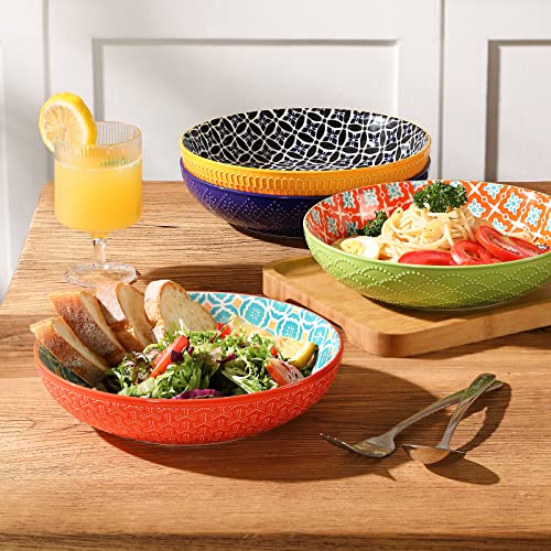 Ceramic 40 Oz Large Salad Bowls, Set of 4, Dishwasher & Microwave Safe