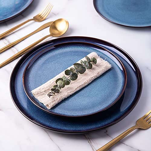 LERATIO Ceramic Dinner Plate Set, 10.5 Inch Reactive Glaze, Microwave & Dishwasher Safe-Blue