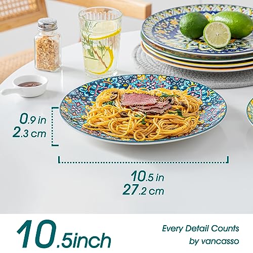 Colorful Bohemian Ceramic Dinner Plate Set - 10.5 inch, Microwave & Oven Safe