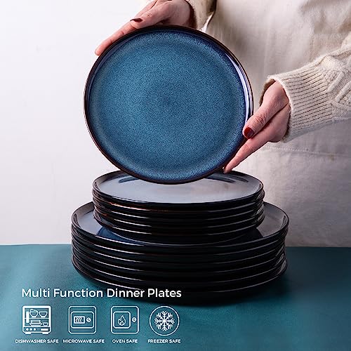 LERATIO Ceramic Dinner Plate Set, 10.5 Inch Reactive Glaze, Microwave & Dishwasher Safe-Blue