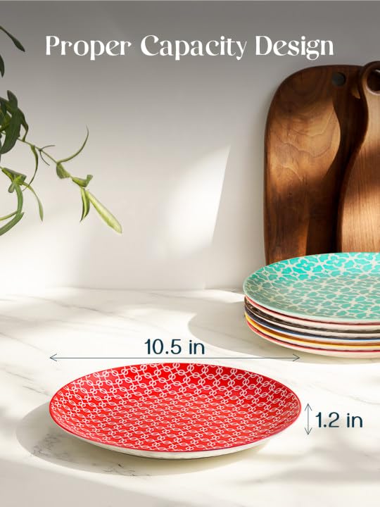 Dowans 10.5" Dinner & Salad Plate Set, Colorful Design, Microwave & Oven Safe