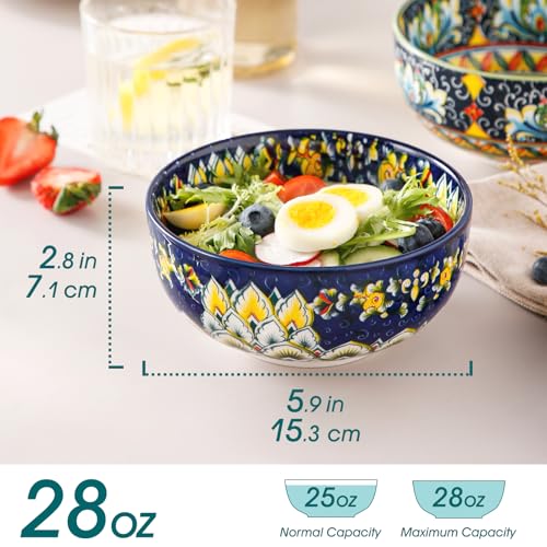Vancasso Colorful Ceramic Soup Bowls Set (6 Pieces, 28 oz) Safe for Dishwasher & Microwave