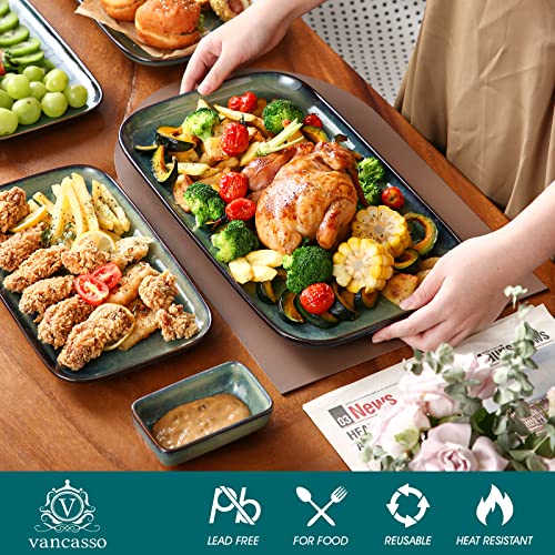 Vancasso Green Rectangular Serving Platters Set of 3 for Entertaining and Parties